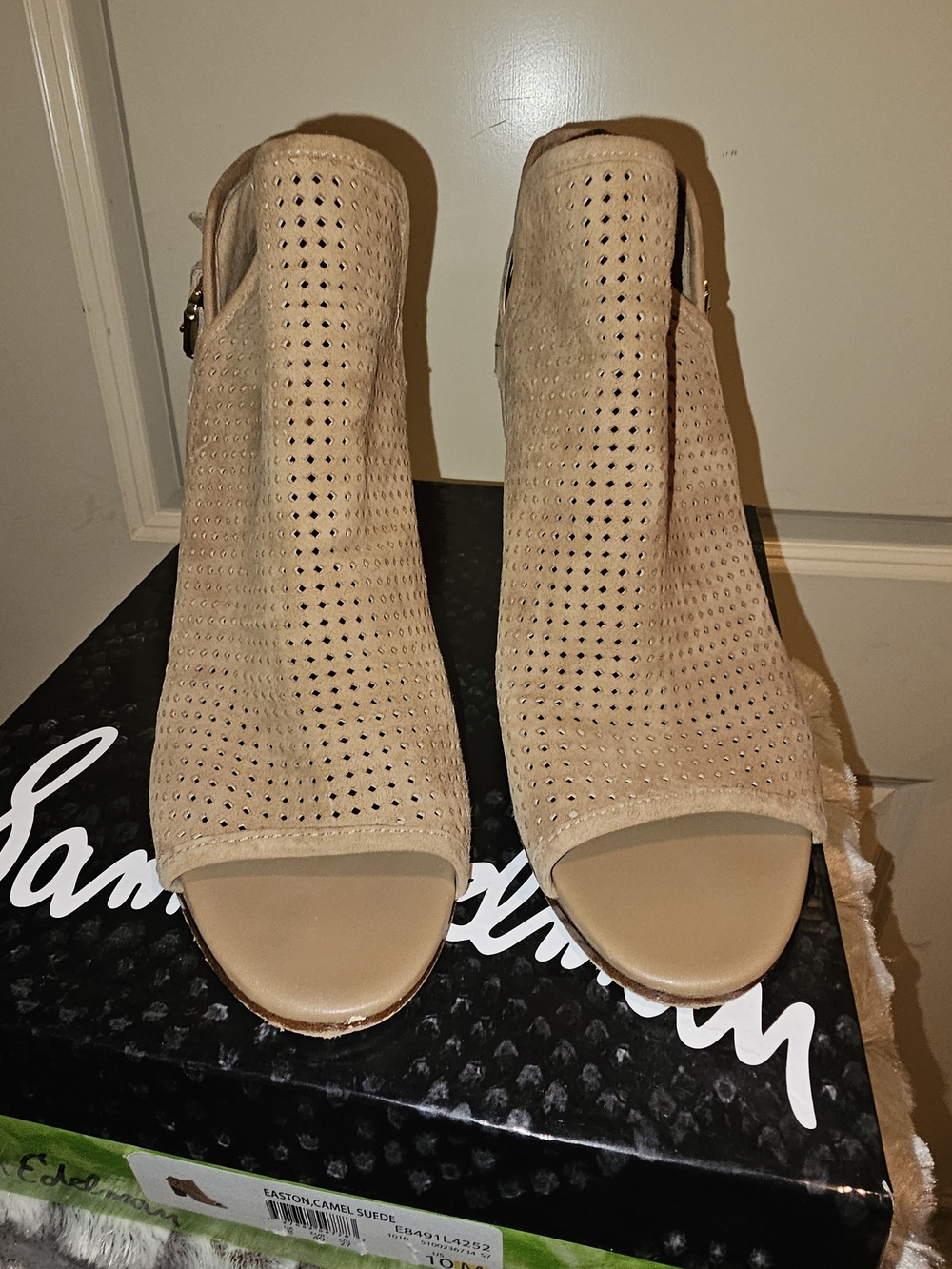 Sam Edelman Beige Perforated Peep-Toe Mules